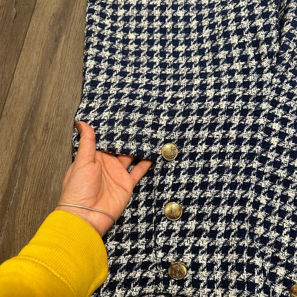 NWT ZARA Blue Buttoned Houndstooth Pants Size: M - Picture 8 of 11